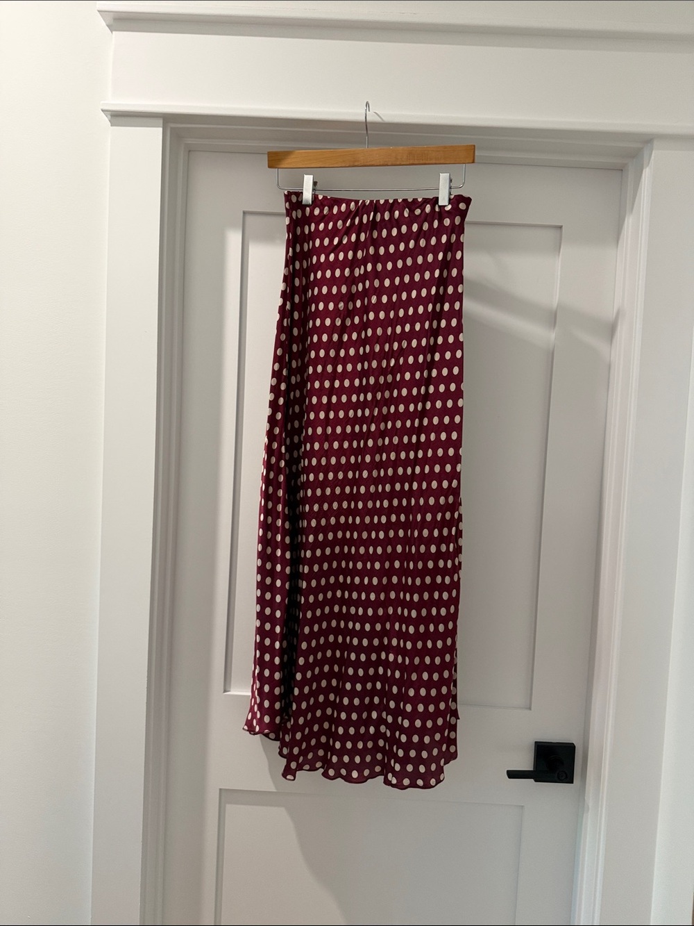 Polka silk/viscose Dot Midi Skirt in Burgundy and Ivory(bw)